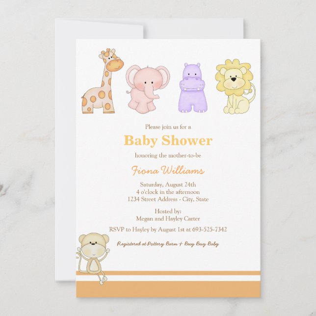 Invitation Carton d'invitation à la baby shower Jungle Babies (Devant)