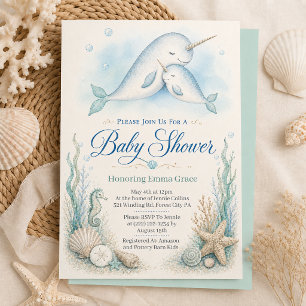 Invitation Carton d'invitation à la baby shower Maman Narval