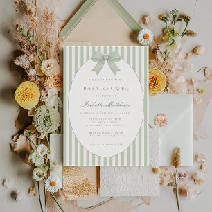 Invitation Carton d'invitation à la baby shower rayé vert sau