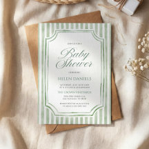 Carton d'invitation à la baby shower rayé vert sau