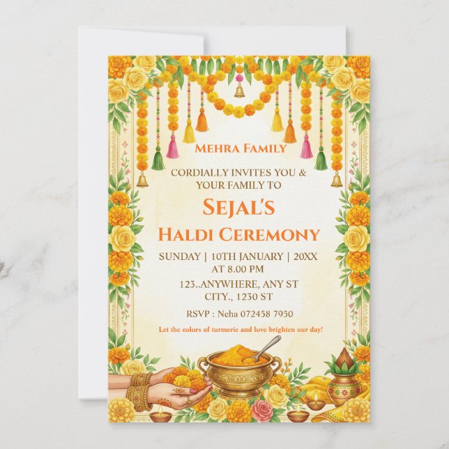 Invitation Carton d'invitation à la cérémonie de Haldi (Devant)