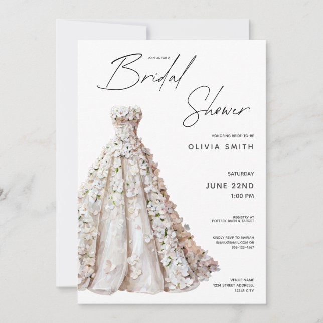Invitation Carton d'invitation à la douche de mariée Robe de  (Devant)