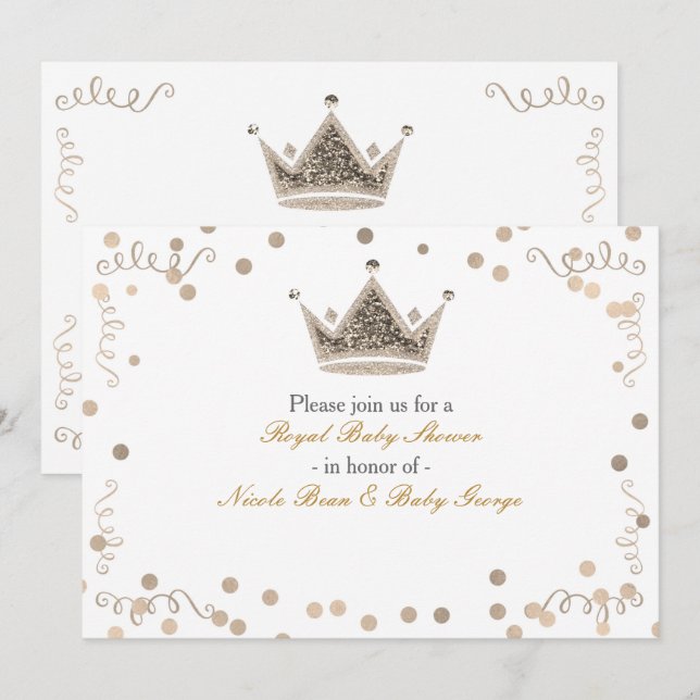 Invitation Carton d'invitation à la fête Couronne Royale Or C (Devant / Derrière)