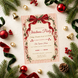 Invitation Carton d'invitation à la fête de Noël avec noeud r