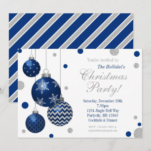 Invitation Carton d'invitation à la fête de Noël Boules Bleue