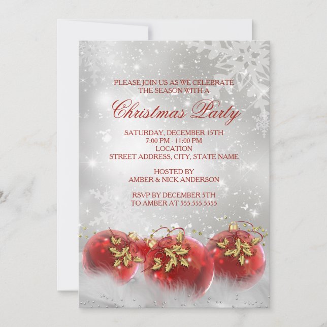 Invitation Carton d'invitation à la fête de Noël Boules de ho (Devant)