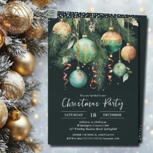 Invitation Carton d'invitation à la fête de Noël Boules dorée