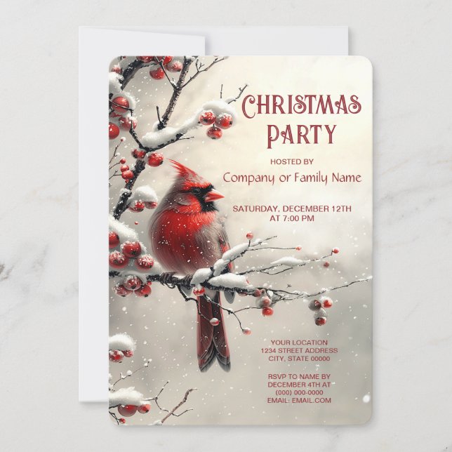 Invitation Carton d'invitation à la fête de Noël Cardinal Rou (Devant)