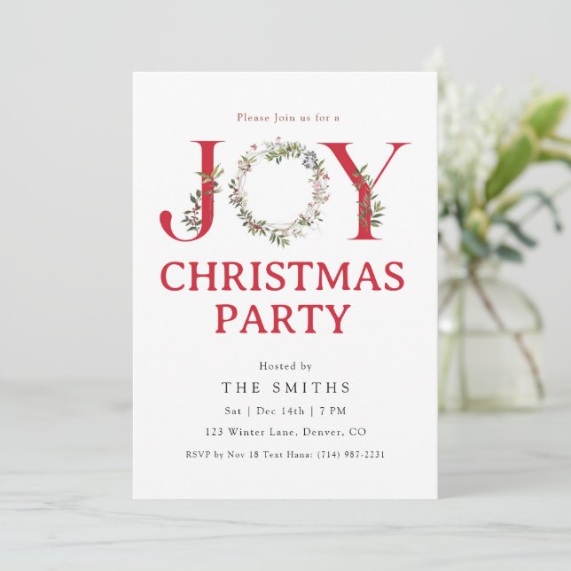 Invitation Carton d'invitation à la fête de Noël JOY à l'aqua (Debout devant)