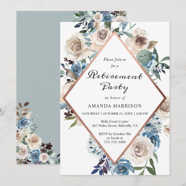 Invitation Carton d'invitation à la fête de retraite à fleurs (Devant / Derrière)