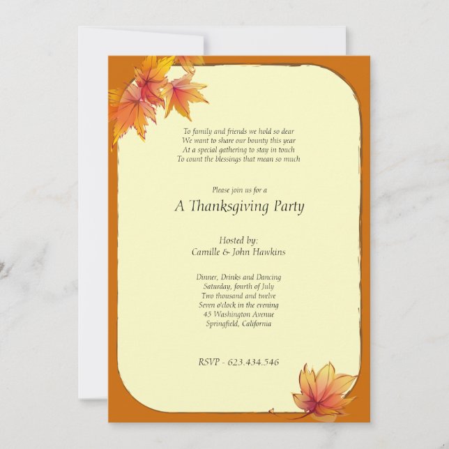 Invitation Carton d'invitation à la fête de Thanksgiving avec (Devant)