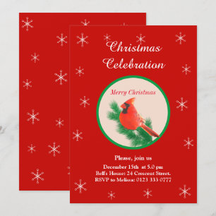 Invitation Carton d'invitation à la fête Rouge de Noël Oiseau