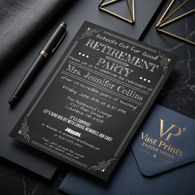 Invitation Carton d'invitation à la soirée d'adieu d'un profe (Chalkboard Teacher Retirement Party Invitation
)