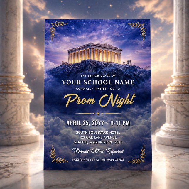 Invitation Carton d'invitation à la soirée de bal sur le mont (A Night on Mount Olympus Trendy Prom Invitation)