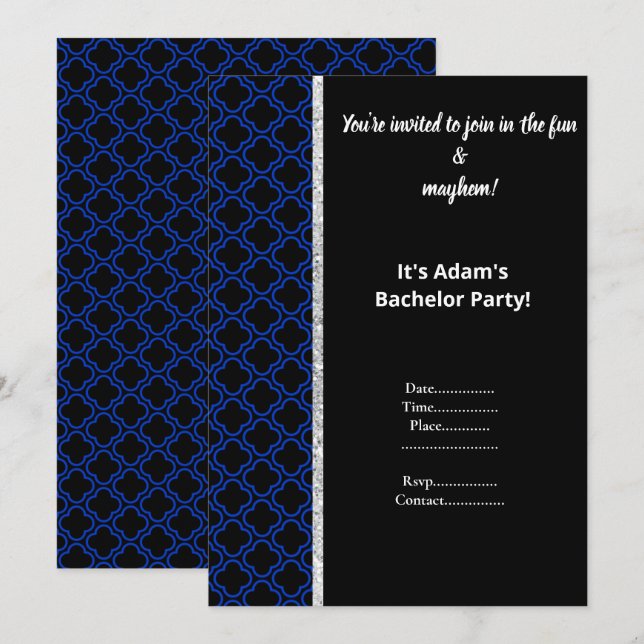 INVITATION CARTON D'INVITATION À LA SOIRÉE DE GARÇON DE MODÈL (Devant / Derrière)