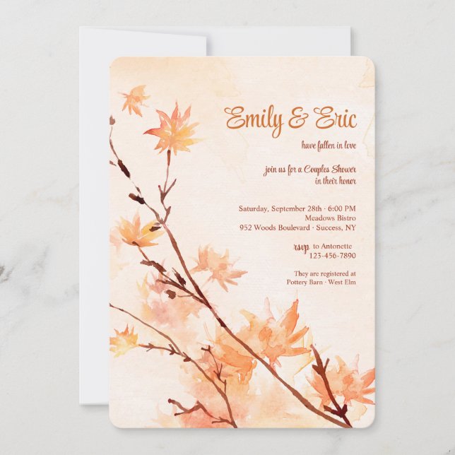 Invitation Carton d'invitation à l'aquarelle de feuilles d'ér (Devant)
