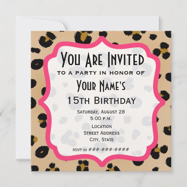 Invitation Carton d'invitation à motif léopard doré pour fête (Devant)