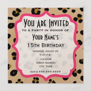 Invitation Carton d'invitation à motif léopard doré pour fête