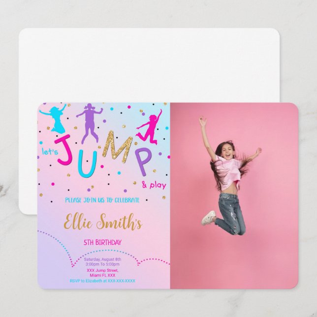 Invitation Carton d'invitation à photo Let's Jump (Devant / Derrière)
