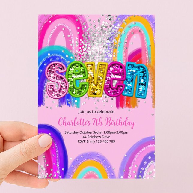 Invitation Carton d'invitation à sequins arc-en-ciel pour 7e  (Créateur téléchargé)