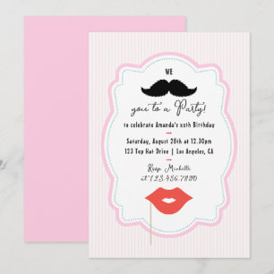Invitation Carton d'invitation à thème moustache rose rétro f