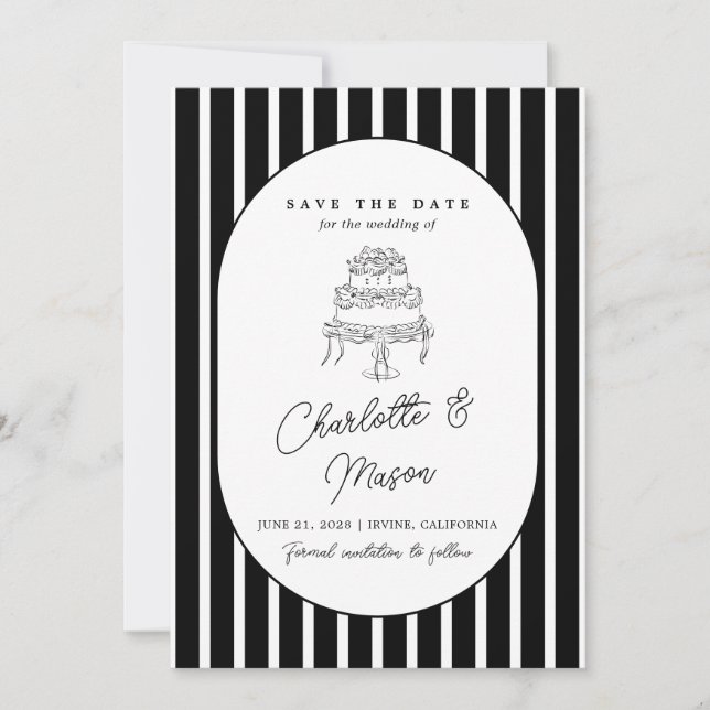 Invitation Carton d'invitation à thème noir et blanc rayé pou (Devant)