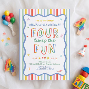 Invitation Carton d'invitation à un anniversaire coloré quatr