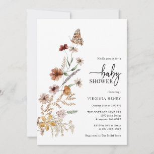 Invitation Carton d'invitation à une baby shower à fleurs bla