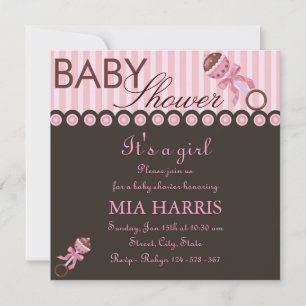 Invitation Carton d'invitation à une baby shower avec hochet