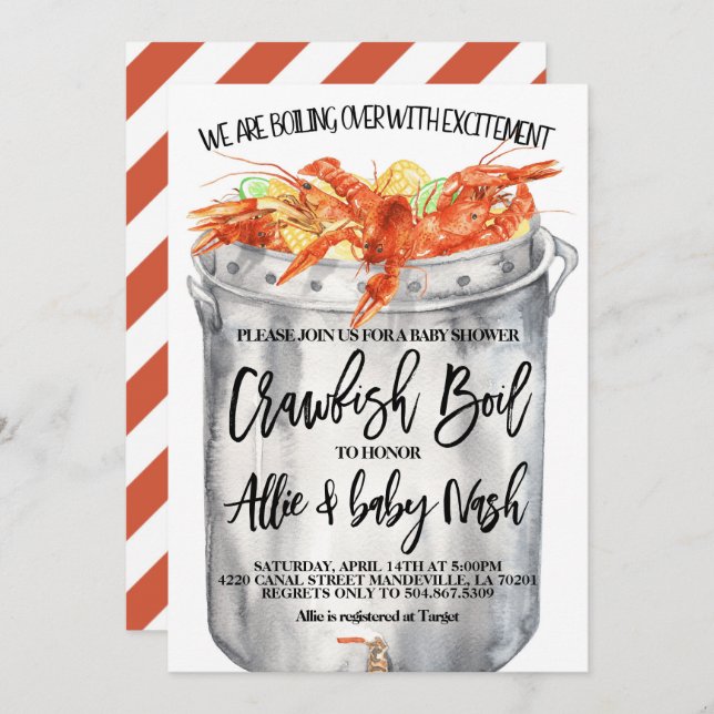 Invitation Carton d'invitation à une Baby Shower Crawfish Boi (Devant / Derrière)