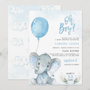 Invitation Carton d'invitation à une baby shower éléphant ave