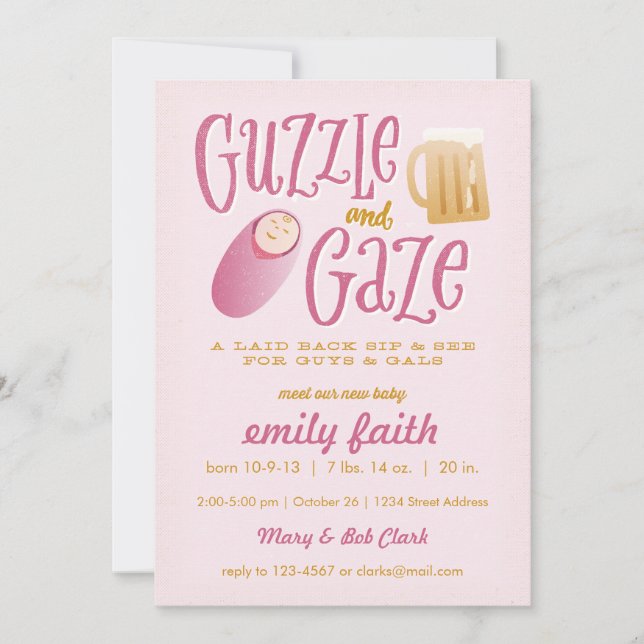 Invitation Carton d'invitation à une baby shower Guzzle and G (Devant)