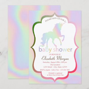 Invitation Carton d'invitation à une baby shower Licorne holo