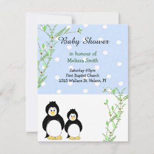 Invitation Carton d'invitation à une baby shower Manchots et