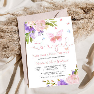 Invitation Carton d'invitation à une baby shower papillon flo