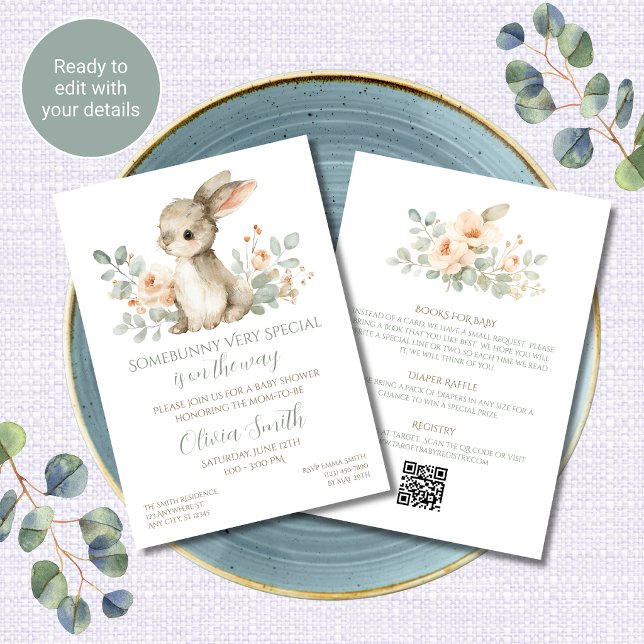 Invitation Carton d'invitation à une baby shower Some Bunny B (Créateur téléchargé)