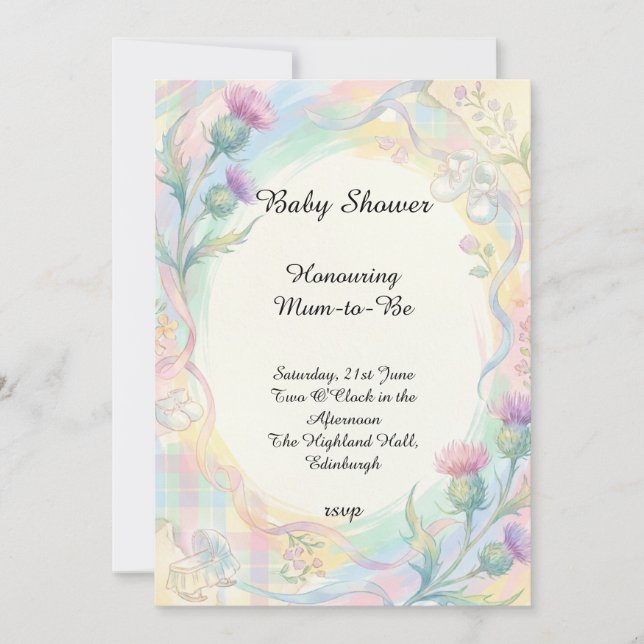 Invitation Carton d'invitation à une baby shower Thistle Arc- (Devant)