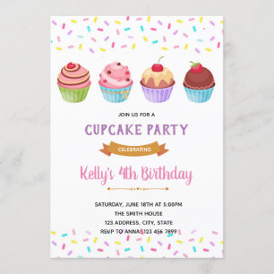 Invitation Carton d'invitation à une fête avec cupcakes Sprin