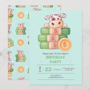 Invitation Carton d'invitation à une fête avec une vache mign