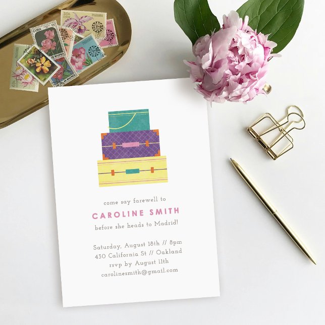 Invitation Carton d'invitation à une fête d'adieu avec valise (Créateur téléchargé)