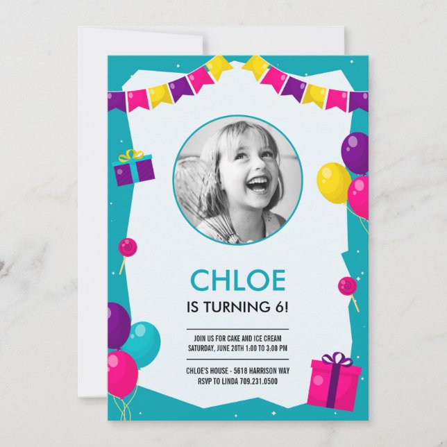 Invitation Carton d'invitation à une fête d'anniversaire (Devant)