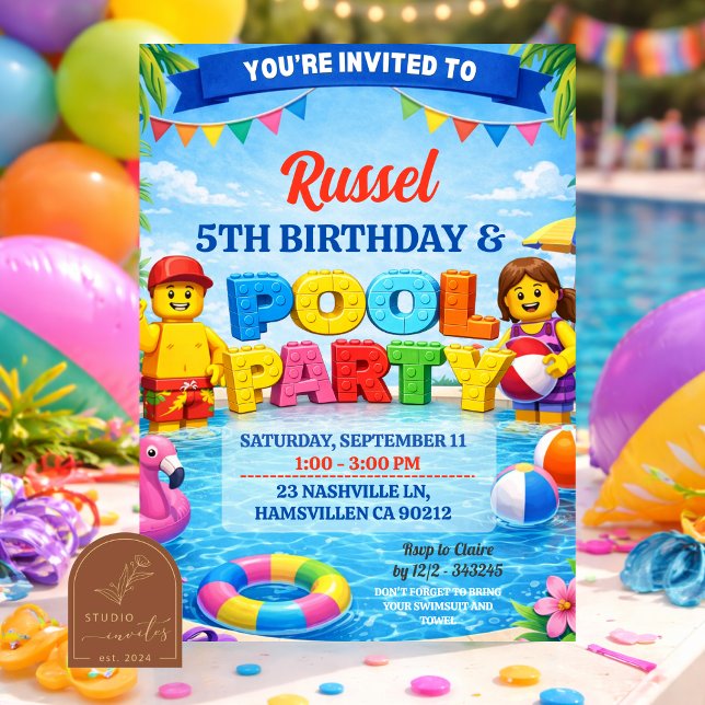 Invitation Carton d'invitation à une fête d'anniversaire au b (Créateur téléchargé)