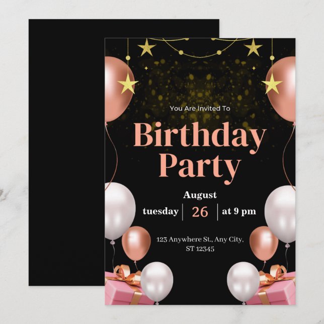 Invitation Carton d'invitation à une fête d'anniversaire modi (Devant / Derrière)