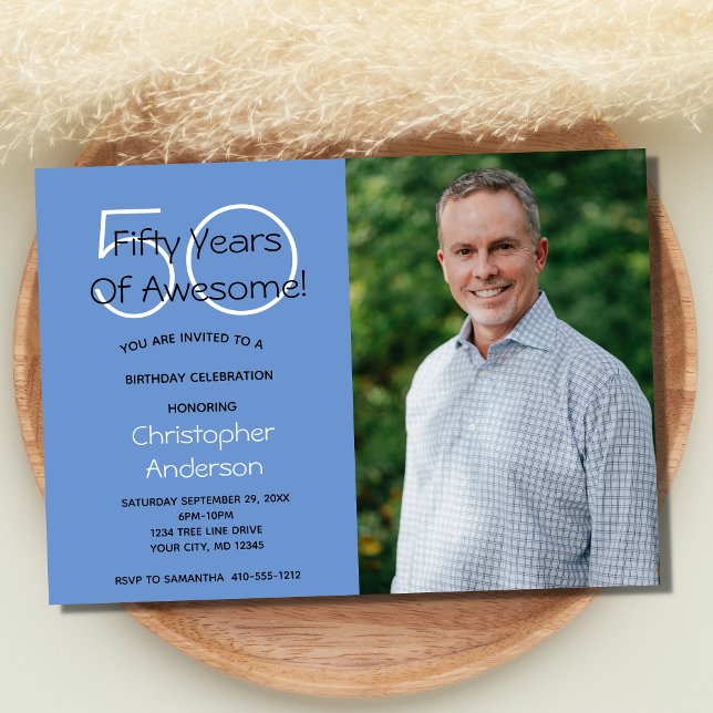 Invitation Carton d'invitation à une fête d'anniversaire pour (50th Birthday Photo Invitation for him.)