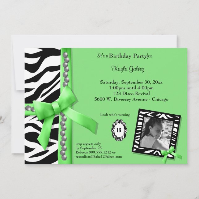 Invitation Carton d'invitation à une fête d'anniversaire vert (Devant)