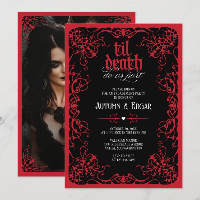 Invitation Carton d'invitation à une fête de fiançailles goth (Devant / Derrière)