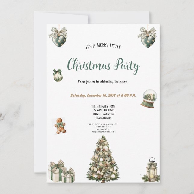 INVITATION CARTON D'INVITATION À UNE FÊTE DE NOËL MIGNON VERT (Devant)