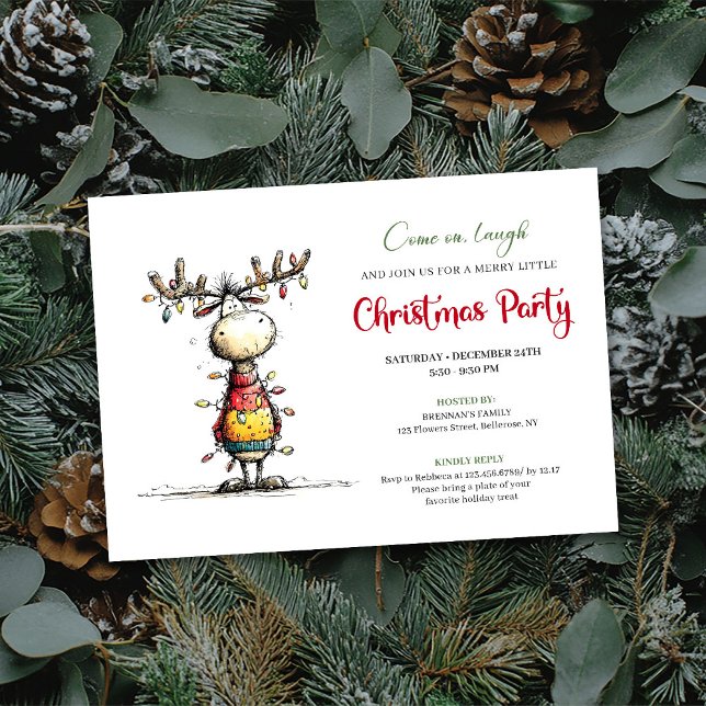 Invitation Carton d'invitation à une fête de vacances avec de (Quirky Reindeer Holiday Party Invitation Card)