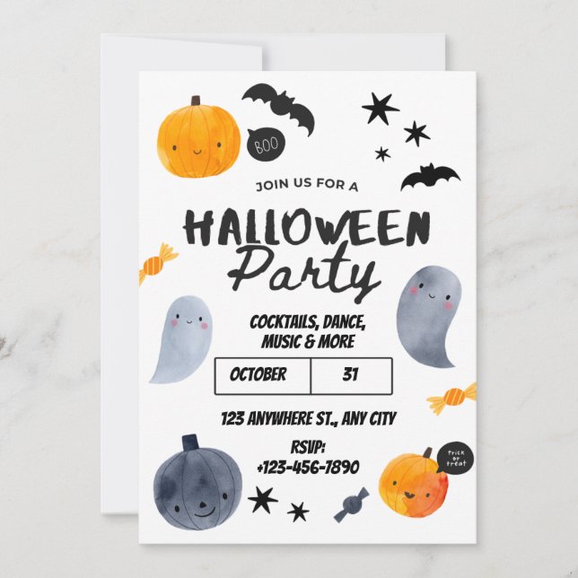 Invitation Carton d'invitation à une fête d'Halloween mignon  (Devant)