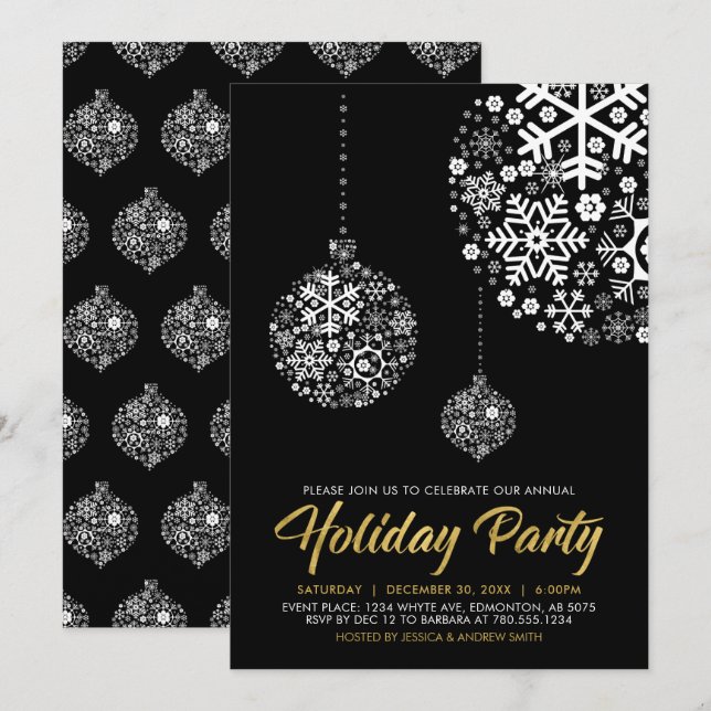 Invitation Carton d'invitation à une soirée de Noël chic or e (Devant / Derrière)